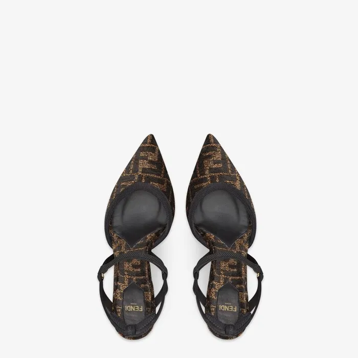 Fendi Colibr Colibr Lite Highheeled Black Chenille Slingbacks 8211 Women