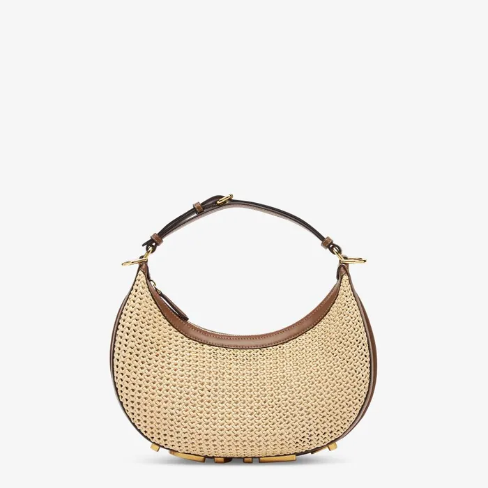 Fendi Hobo Bags Fendigraphy Small Brown Leather And Beige Macram Bag 8211 Women