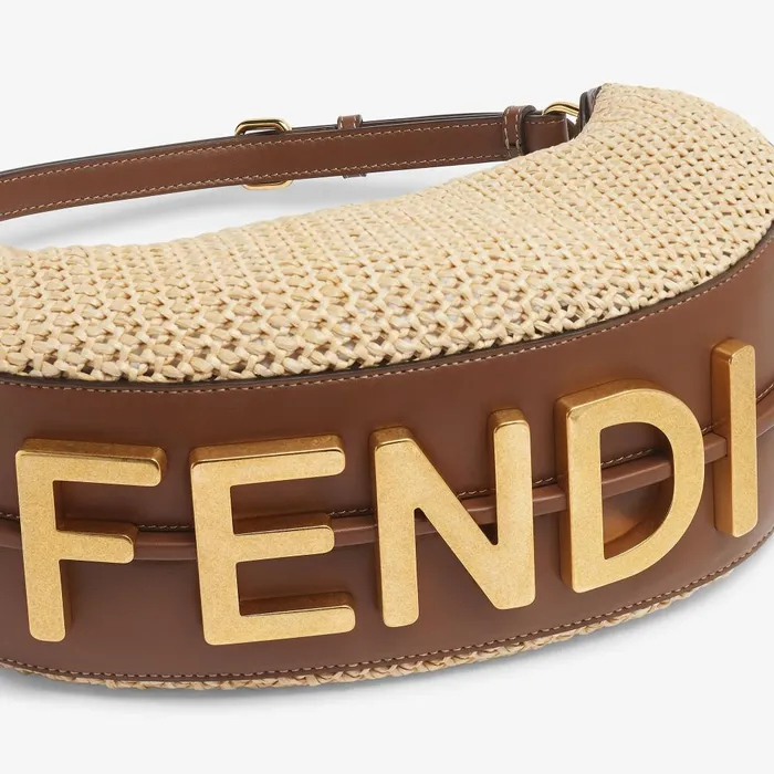 Fendi Hobo Bags Fendigraphy Small Brown Leather And Beige Macram Bag 8211 Women