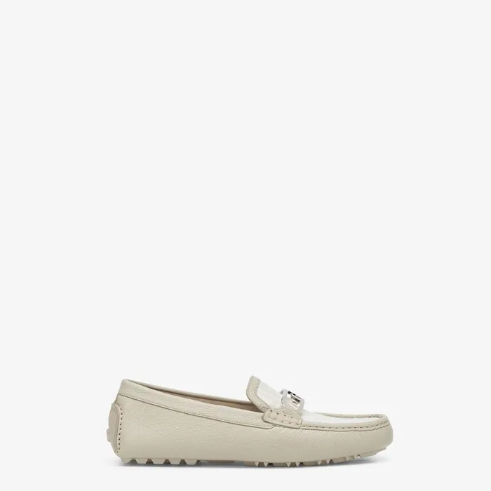 Fendi Loafers and Drivers Fendi O039Lock Driving Shoes Beige Leather And FF Jacquard Loafers 8211 Men