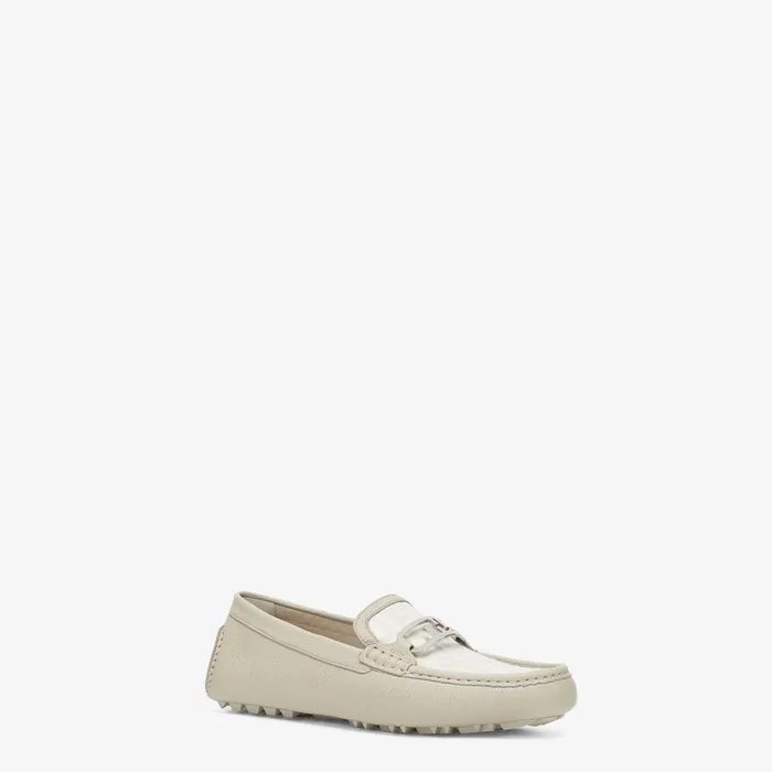 Fendi Loafers and Drivers Fendi O039Lock Driving Shoes Beige Leather And FF Jacquard Loafers 8211 Men