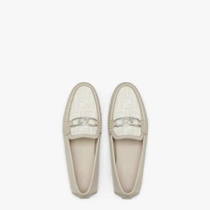 Fendi Loafers and Drivers Fendi O039Lock Driving Shoes Beige Leather And FF Jacquard Loafers 8211 Men