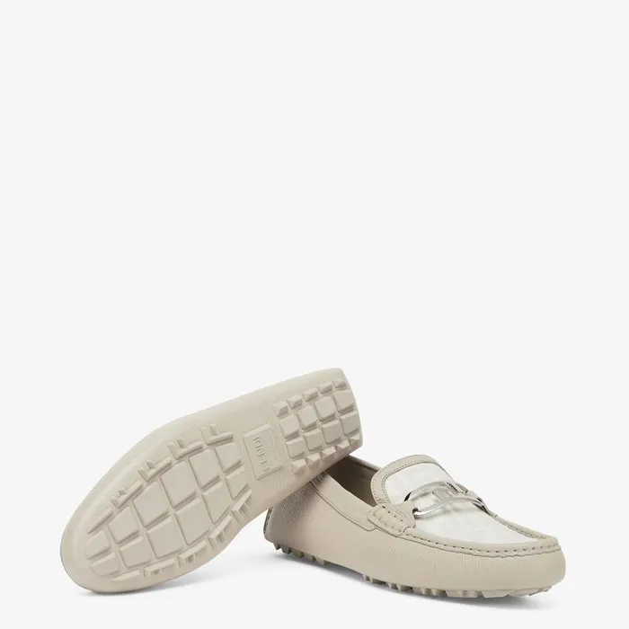 Fendi Loafers and Drivers Fendi O039Lock Driving Shoes Beige Leather And FF Jacquard Loafers 8211 Men