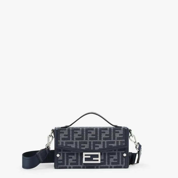 Fendi Messenger Bags Soft Trunk Baguette Blue FF Jacquard And Blue Leather Bag 8211 Men Fendi Messenger Bags Soft Trunk Baguette Blue FF Jacquard And Blue Leather Bag 8211 Men