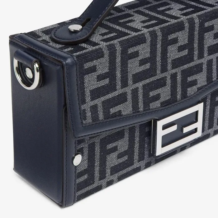 Fendi Messenger Bags Soft Trunk Baguette Blue FF Jacquard And Blue Leather Bag 8211 Men