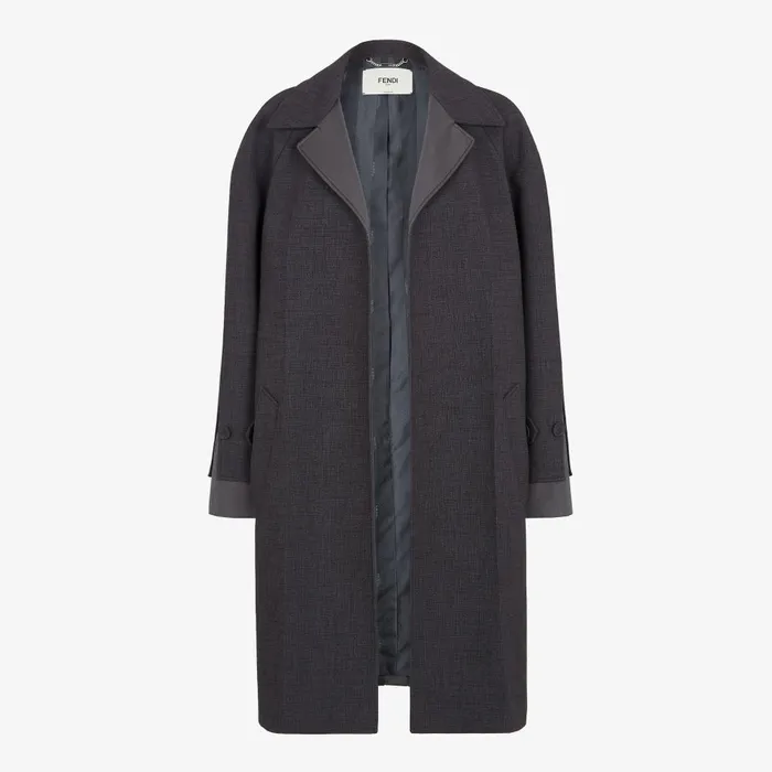 Fendi Outerwear Overcoat Gray Natt Fabric Car Coat 8211 Women