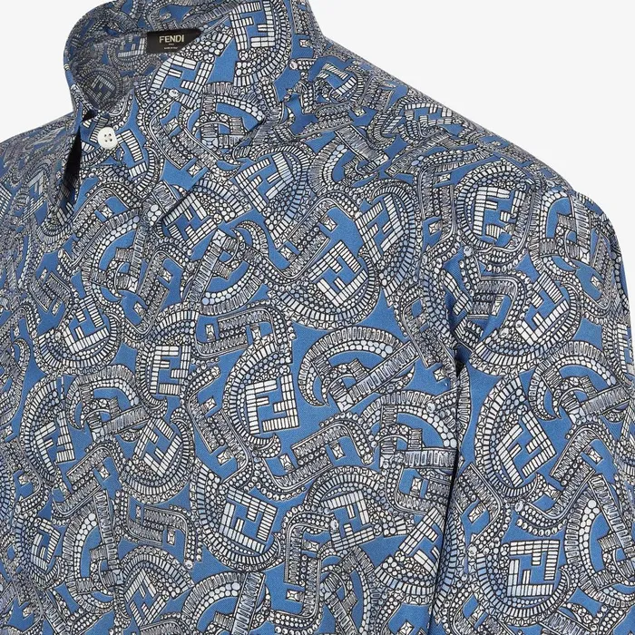Fendi Shirts Shirt Blue Fendi Jewels Silk Shirt 8211 Men