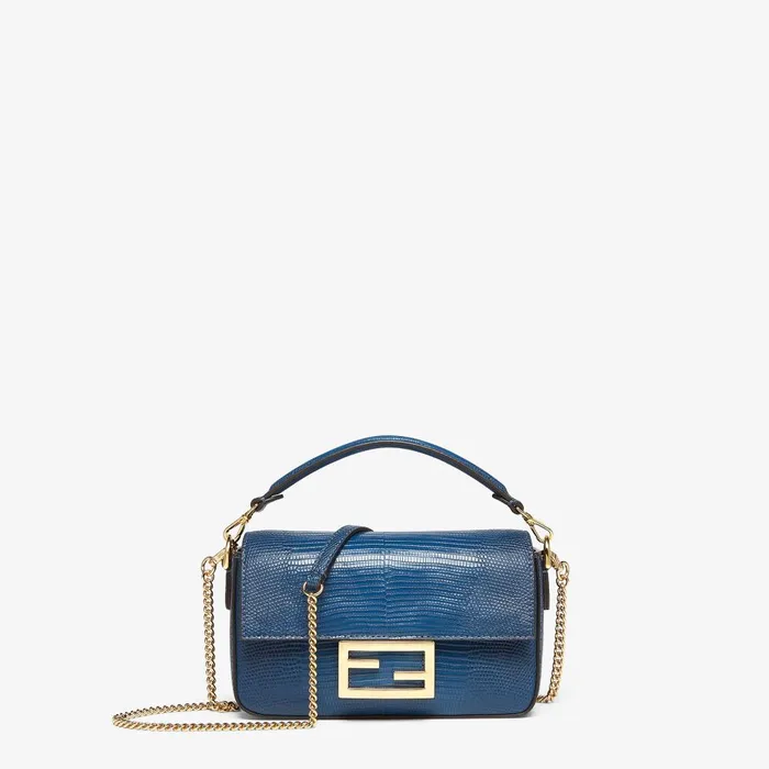 Fendi Shoulder and Crossbody Bags Baguette Mini Blue Lizard Bag 8211 Women