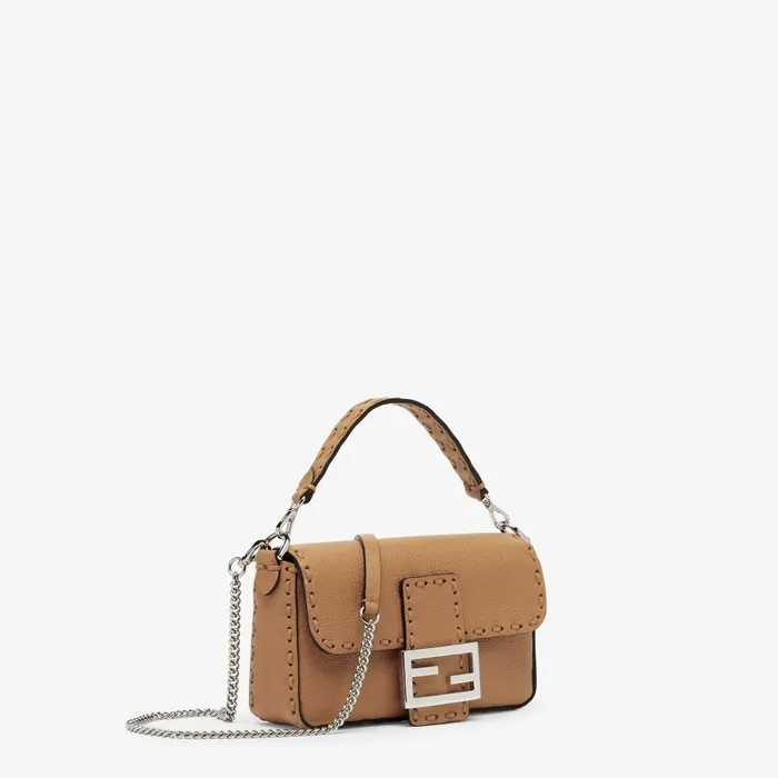 Fendi Shoulder and Crossbody Bags Baguette Mini Cappuccinocolored Selleria Bag With 309 Handsewn Stitches 8211 Women