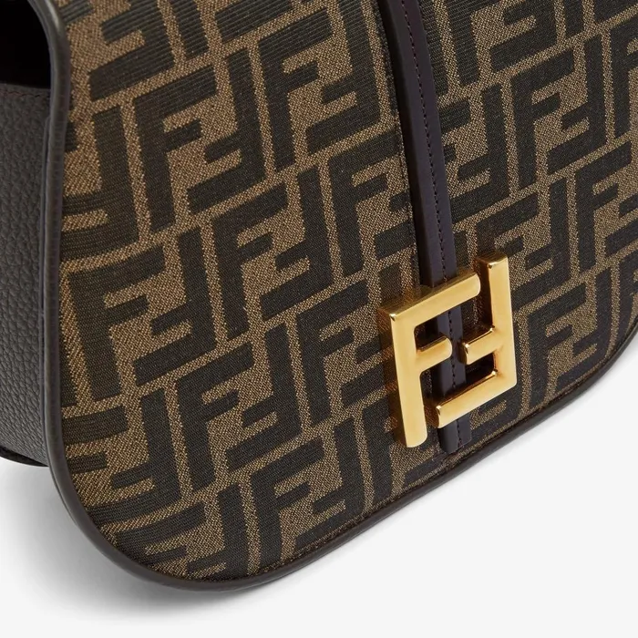 Fendi Shoulder and Crossbody Bags Cmon Medium Brown FF Jacquard Fabric And Leather Bag 8211 Women