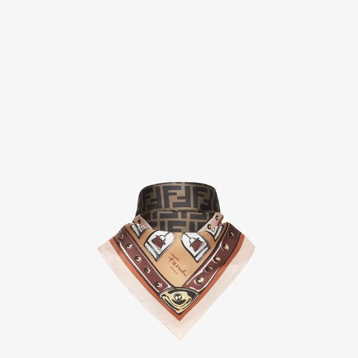 Fendi Silk Scarves FF Foulard Brown Silk Foulard 8211 Women
