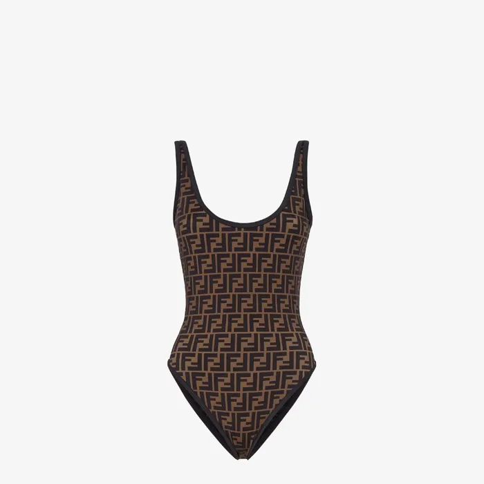 Fendi Swimwear Swimsuit Brown Lycra Reversible Swimsuit 8211 Women