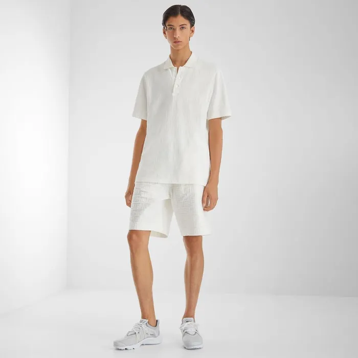 Fendi Tshirts and Polos Polo Shirt White FF Piqu Polo Shirt 8211 Men