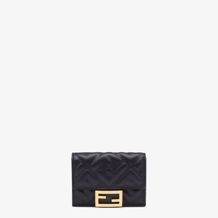 Fendi Wallets Baguette Micro Trifold Black Nappa Leather Wallet 8211 Women