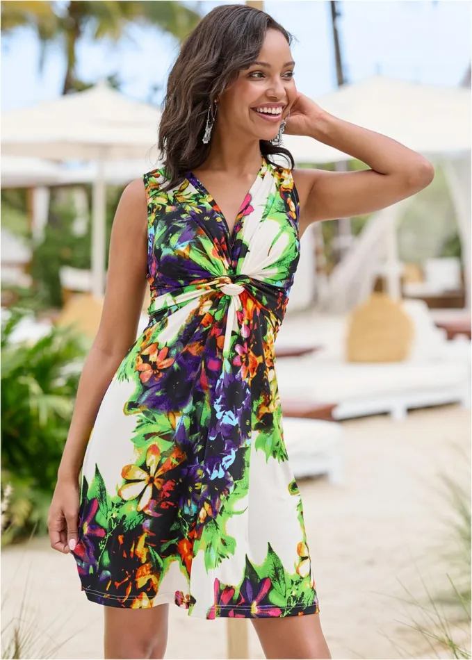 FLORAL PRINT TIE BACK DRESS Blue Multi Women VENUS Midi Dresses