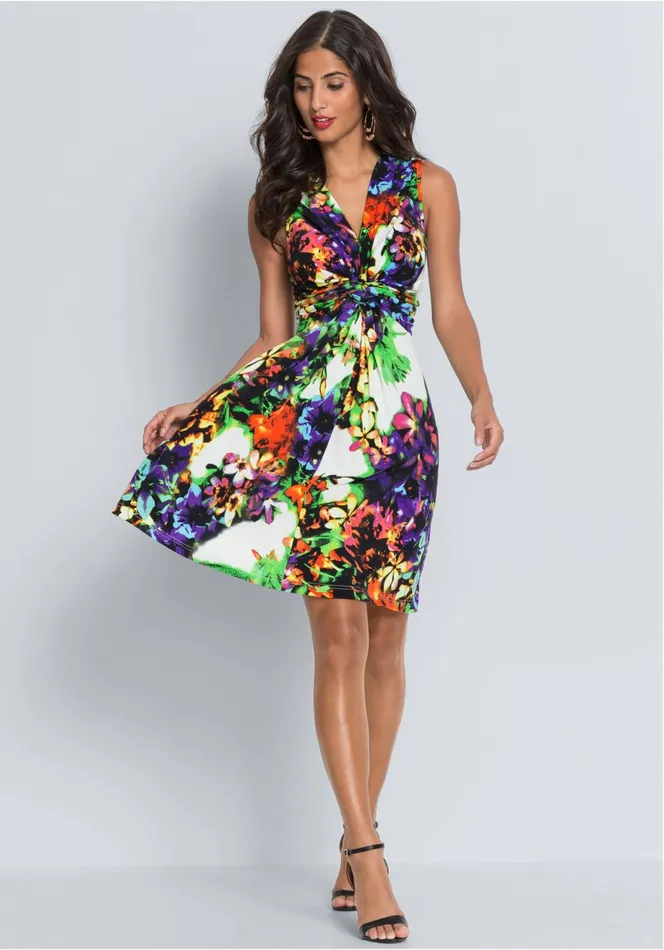 FLORAL PRINT TIE BACK DRESS Blue Multi Women VENUS Midi Dresses