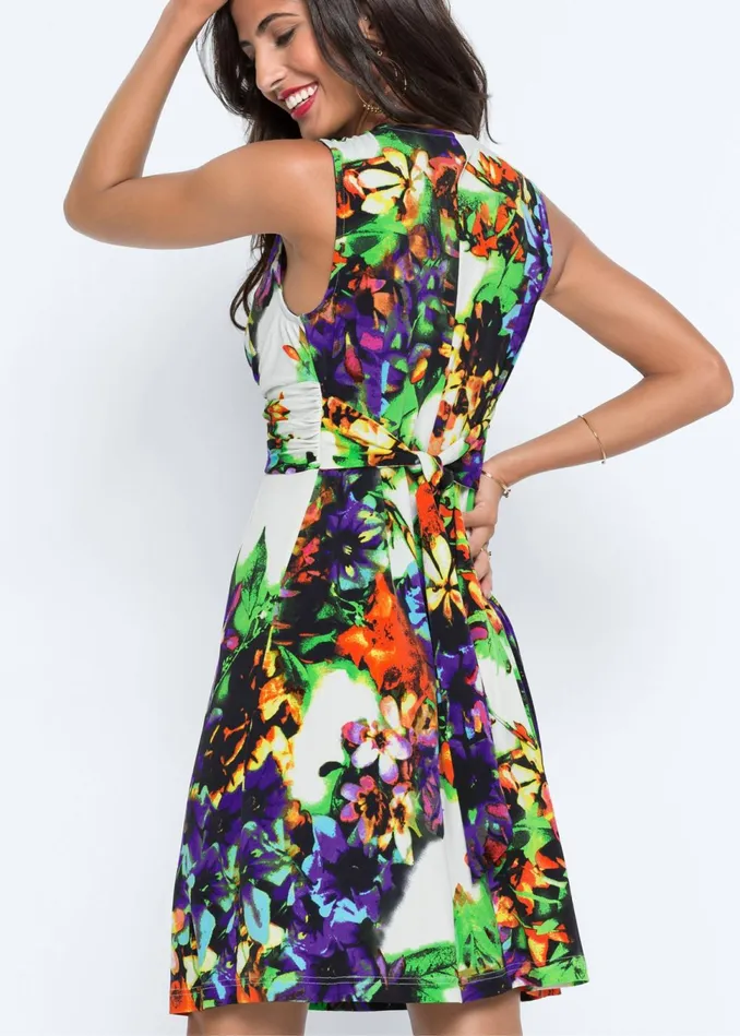 FLORAL PRINT TIE BACK DRESS Blue Multi Women VENUS Midi Dresses