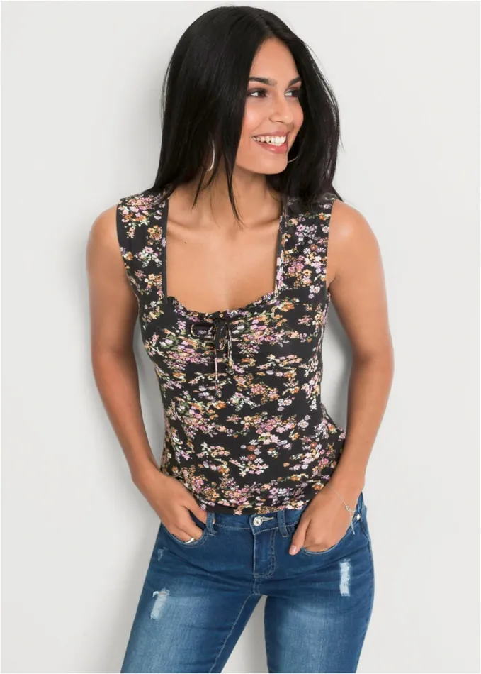 FLORAL PRINTED TOP Black Multi Women VENUS Night Out Tops