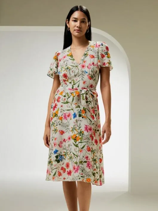 Floral Short Sleeve Silk Dress With Tie Belt Women Jumpsuits Lilysilk Dresses Floral Short Sleeve Silk Dress With Tie Belt Women Jumpsuits Lilysilk Dresses
