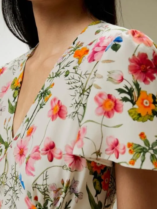 Floral Short Sleeve Silk Dress With Tie Belt Women Jumpsuits Lilysilk Dresses