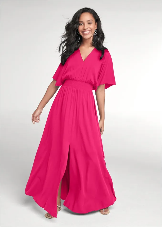 FLUTTER SLEEVE MAXI DRESS Fuchsia Women VENUS Sundresses