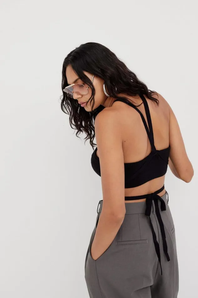 For Love and Lemons Tops Jourdin Tie Crop Top Black 8211 Women For Love and Lemons Tops Jourdin Tie Crop Top Black 8211 Women