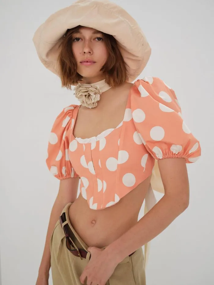 For Love and Lemons Tops Yasmin Puff Sleeve Corset Top Orange 8211 Women