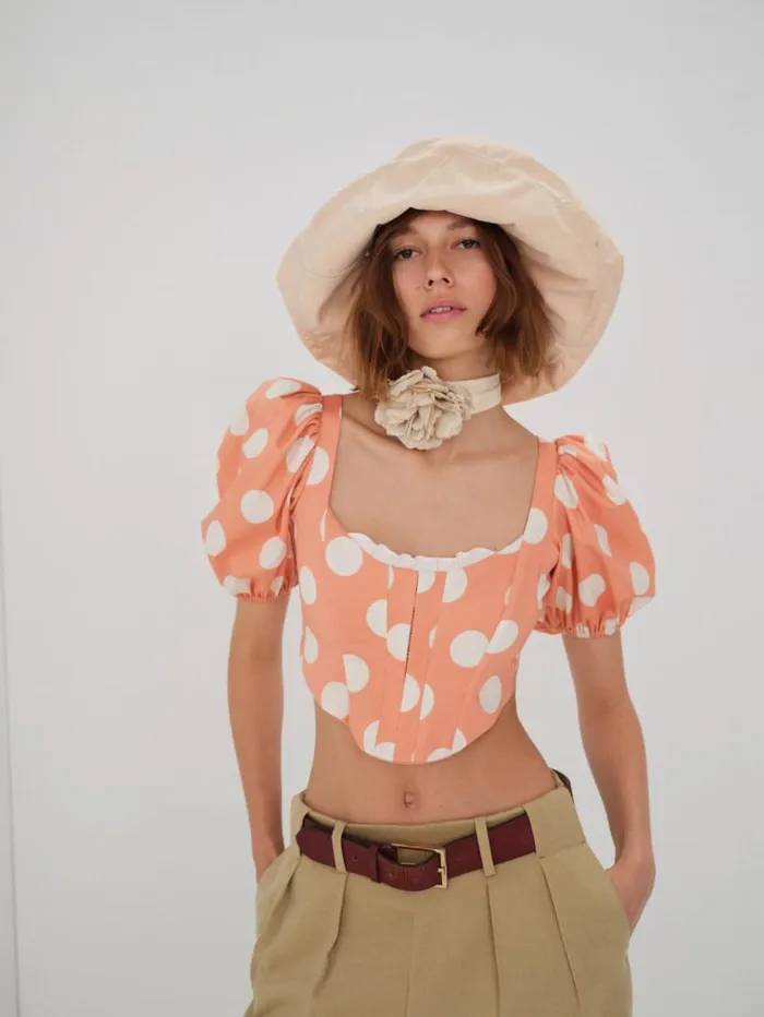 For Love and Lemons Tops Yasmin Puff Sleeve Corset Top Orange 8211 Women For Love and Lemons Tops Yasmin Puff Sleeve Corset Top Orange 8211 Women