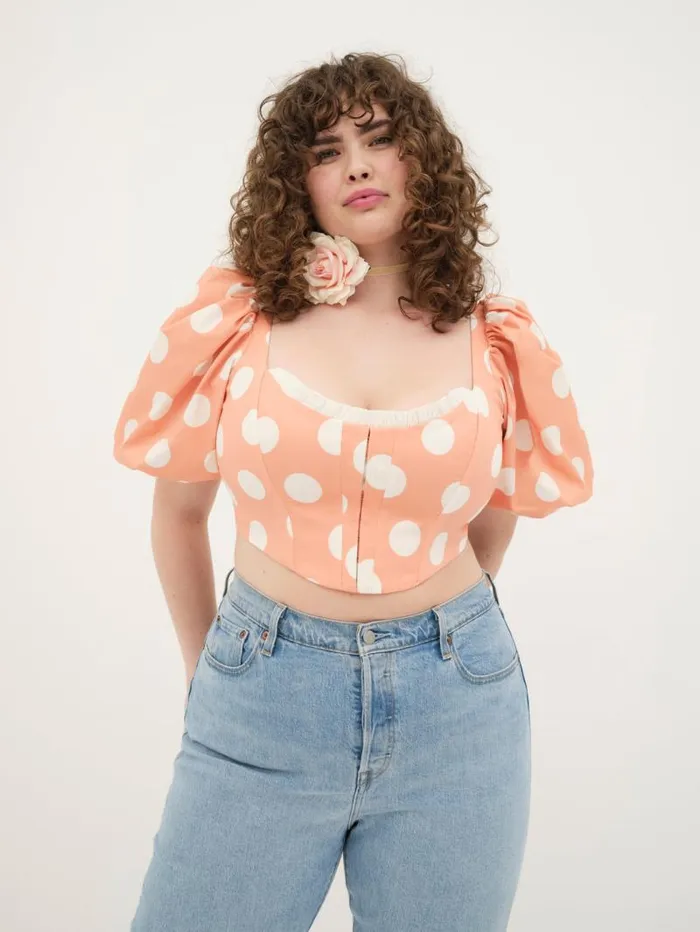 For Love and Lemons Tops Yasmin Puff Sleeve Corset Top Orange 8211 Women For Love and Lemons Tops Yasmin Puff Sleeve Corset Top Orange 8211 Women