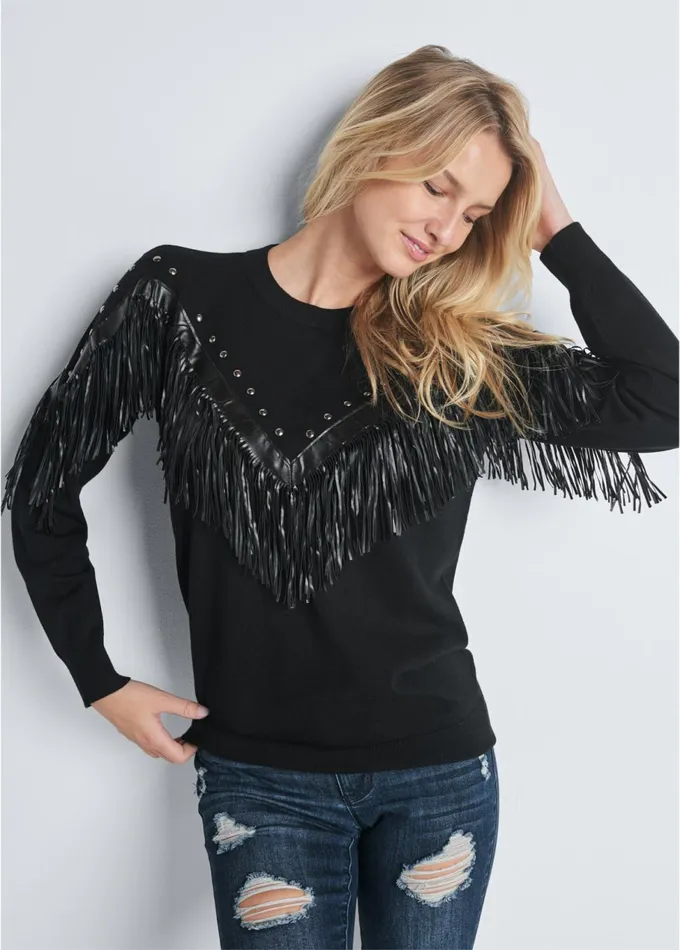 FRINGE DETAIL SWEATER Black Women VENUS Pullover