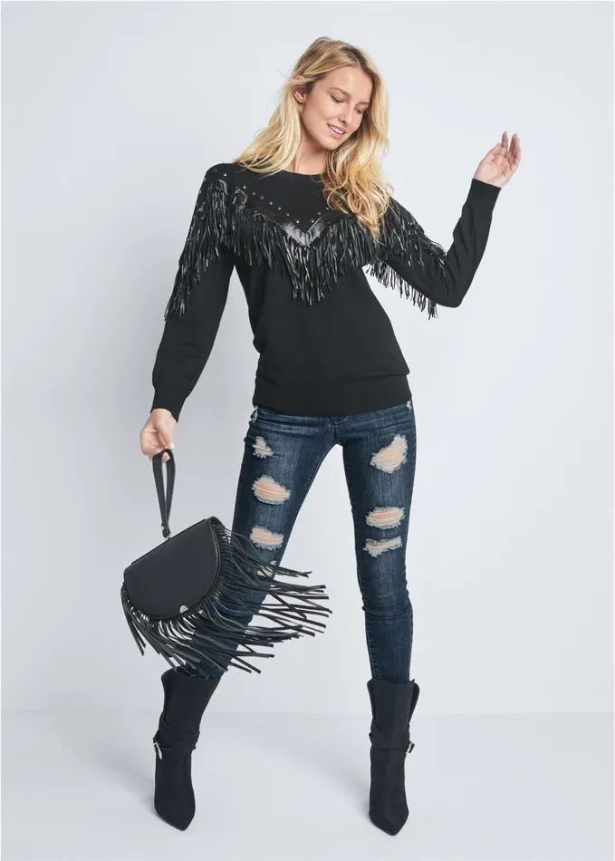 FRINGE DETAIL SWEATER Black Women VENUS Pullover