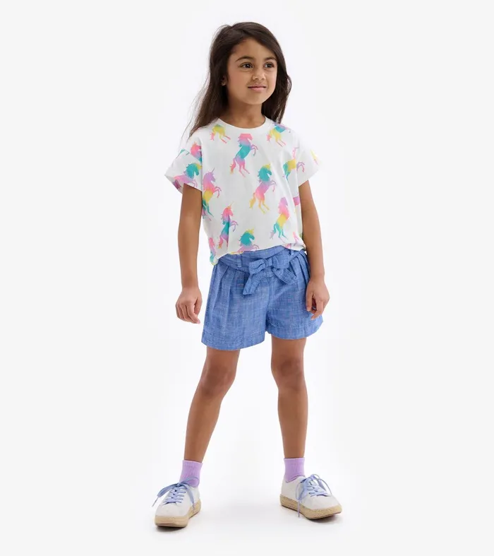 Girls Belted Chambray Paper Bag Shorts Hatley