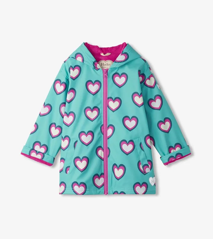 Girls Hearts Colour Changing ZipUp Rain Jacket Hatley