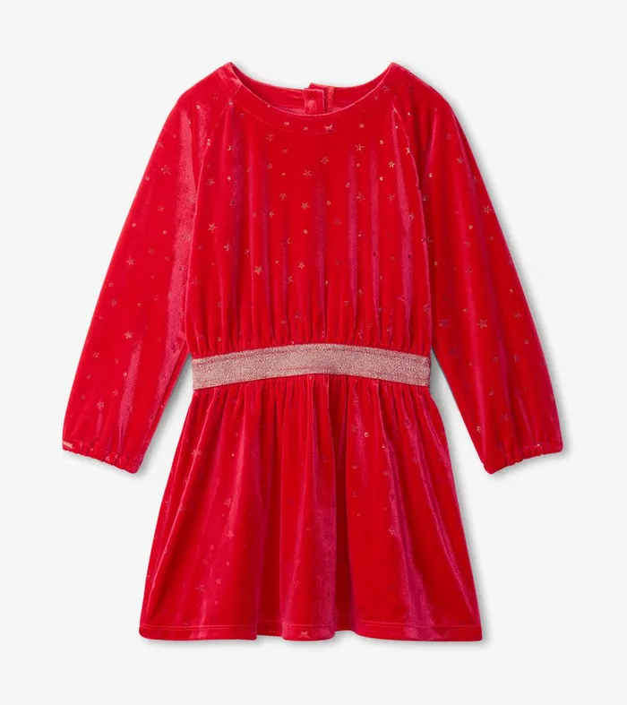 Girls Holiday Stars Crushed Velour Dress Hatley