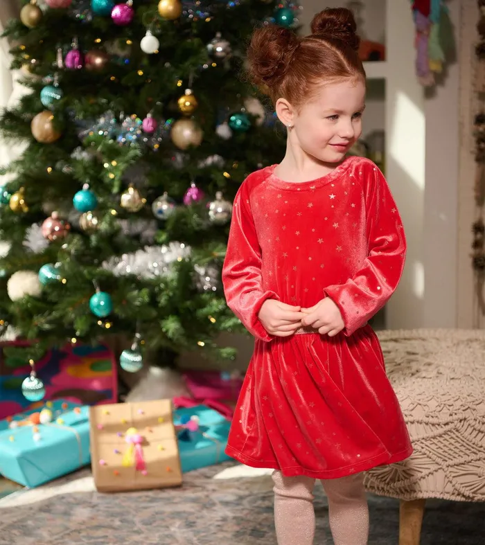 Girls Holiday Stars Crushed Velour Dress Hatley