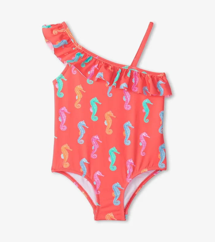 Girls Painted Sea Horses Ruffle Trim Swimsuit Hatley