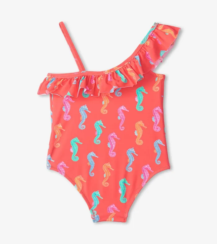 Girls Painted Sea Horses Ruffle Trim Swimsuit Hatley
