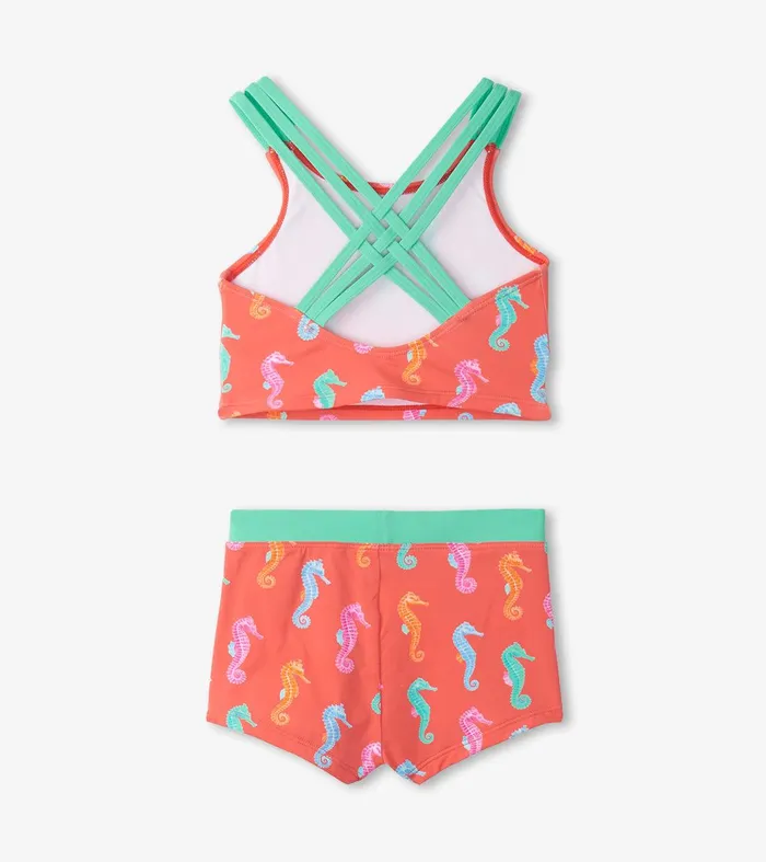 Girls Painted Seahorse TwoPiece Crop Top Bikini Set Hatley