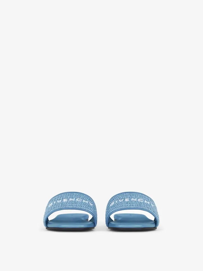 Givenchy 4G Flat Mules In Raffia Denim Blue Women Slides and Sandals Givenchy 4G Flat Mules In Raffia Denim Blue Women Slides and Sandals