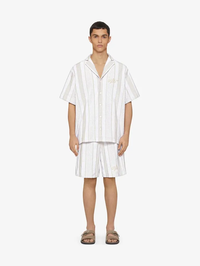 Givenchy Bermuda Shorts In Cotton Towelling With Stripes Whitebeige Men Pants and Shorts