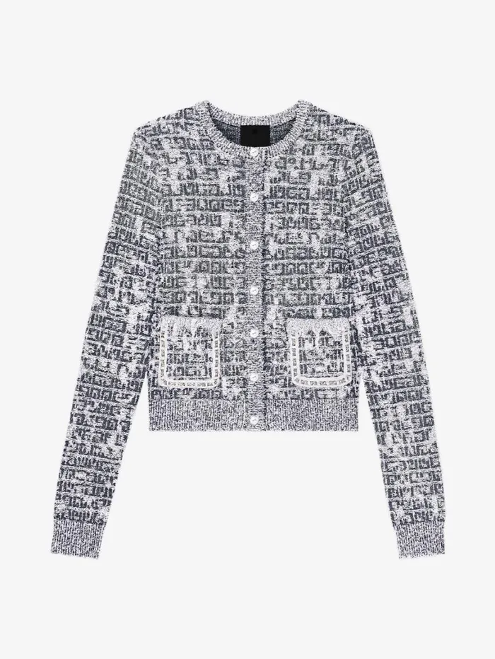 Givenchy Cardigan In 4G Tweed With Chains Detail Blackwhite Women Knitwear