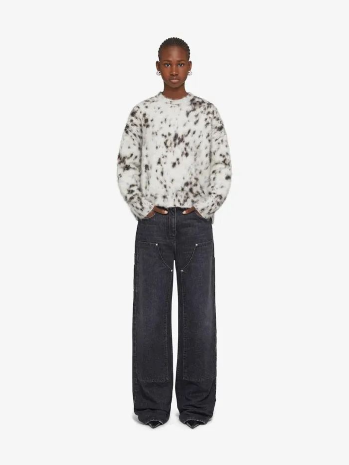 Givenchy Cropped Sweater In Mohair With Snow Leopard Print Beigeblack Women Knitwear
