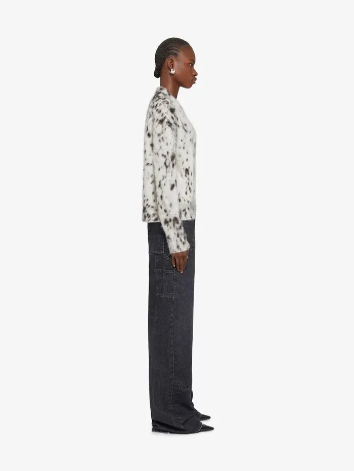 Givenchy Cropped Sweater In Mohair With Snow Leopard Print Beigeblack Women Knitwear