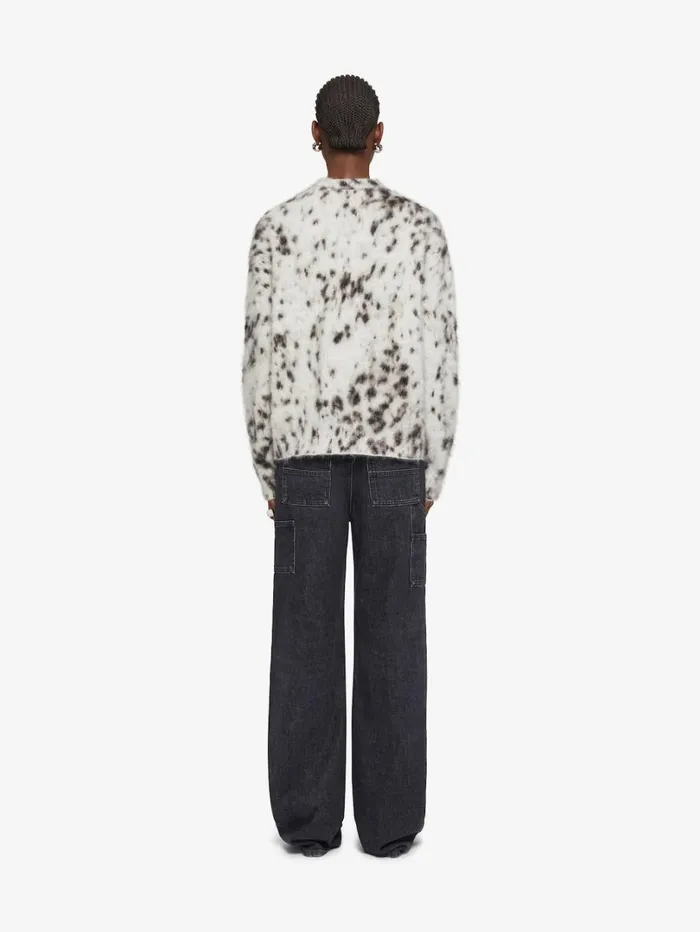 Givenchy Cropped Sweater In Mohair With Snow Leopard Print Beigeblack Women Knitwear