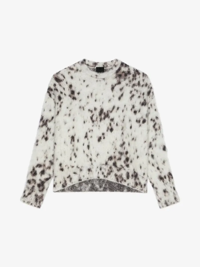 Givenchy Cropped Sweater In Mohair With Snow Leopard Print Beigeblack Women Knitwear