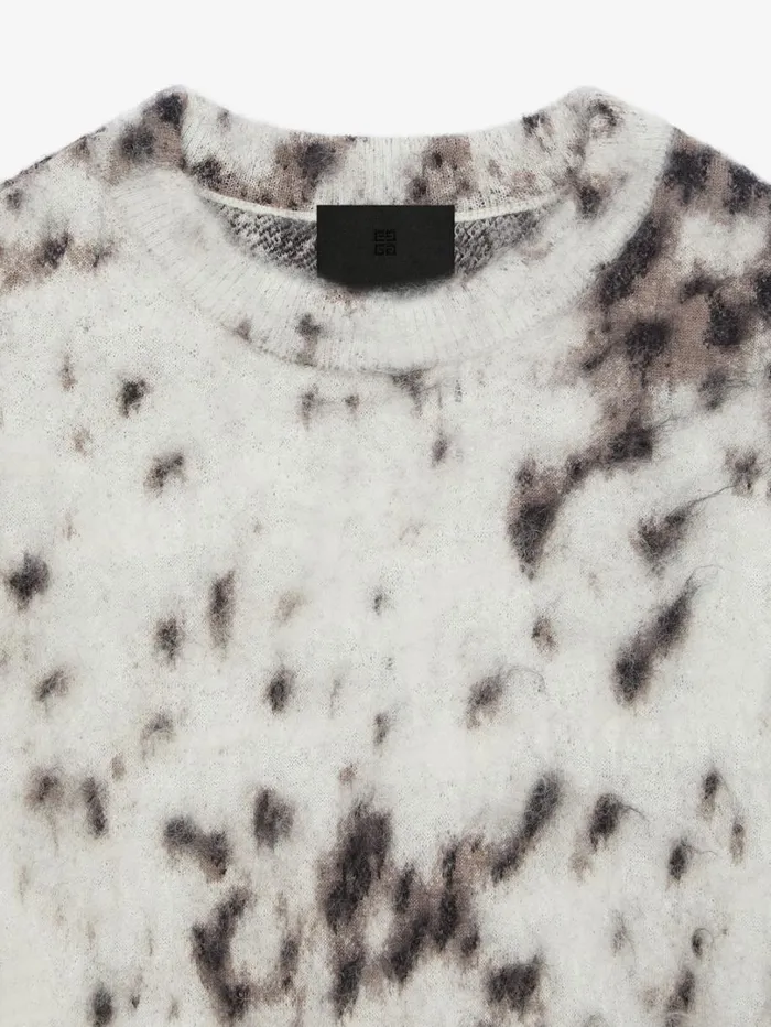 Givenchy Cropped Sweater In Mohair With Snow Leopard Print Beigeblack Women Knitwear
