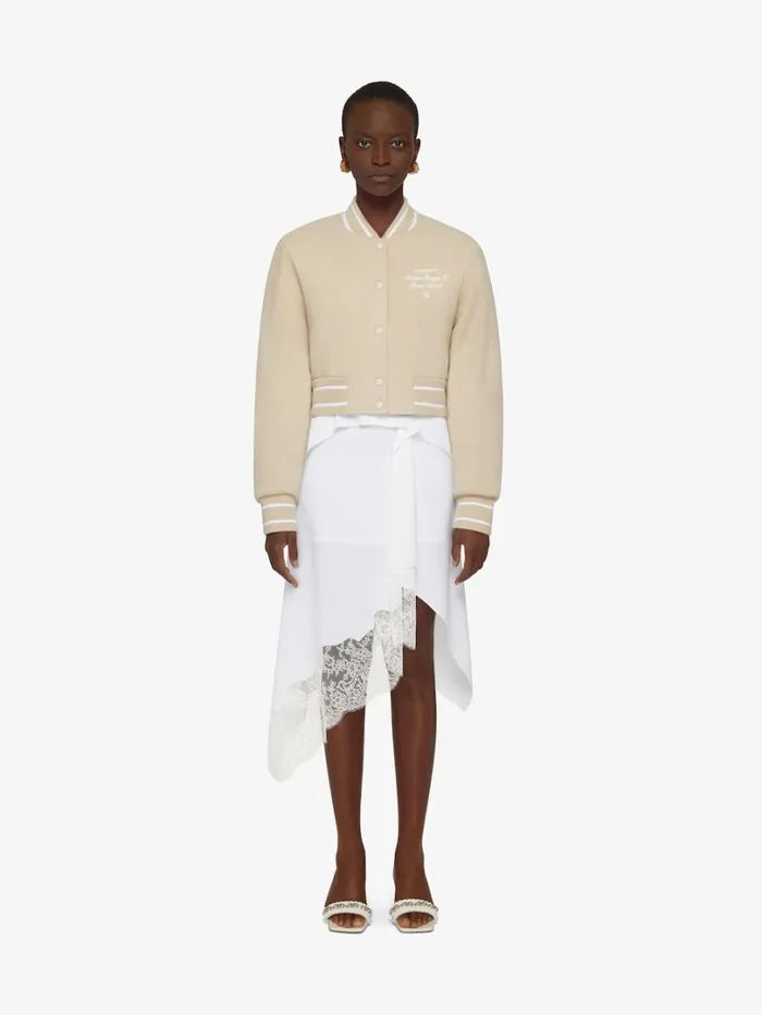 Givenchy Cropped Varsity Jacket In Wool Beigewhite Women Outerwear and Blousons Givenchy Cropped Varsity Jacket In Wool Beigewhite Women Outerwear and Blousons