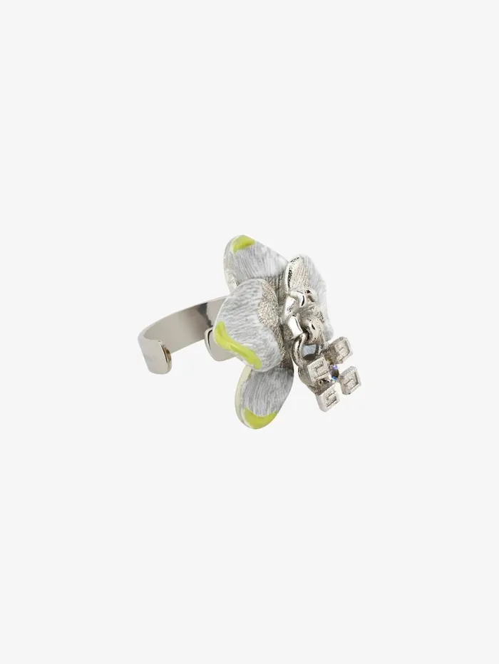 Givenchy Flower Ear Cuff In Metal Enamel And Crystal Whiteyellow Men Jewelry