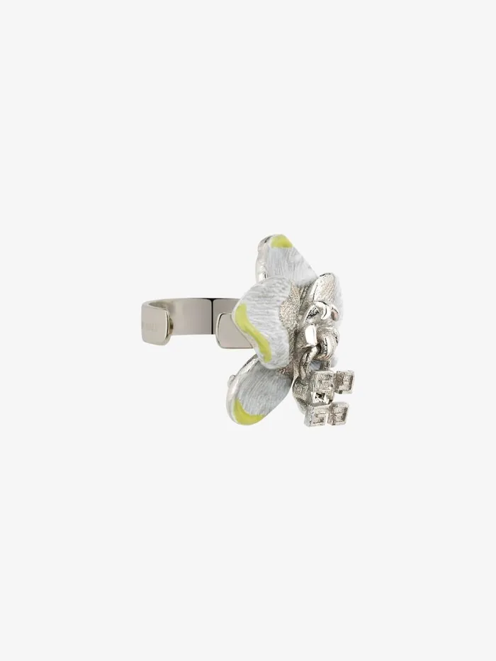 Givenchy Flower Ear Cuff In Metal Enamel And Crystal Whiteyellow Men Jewelry