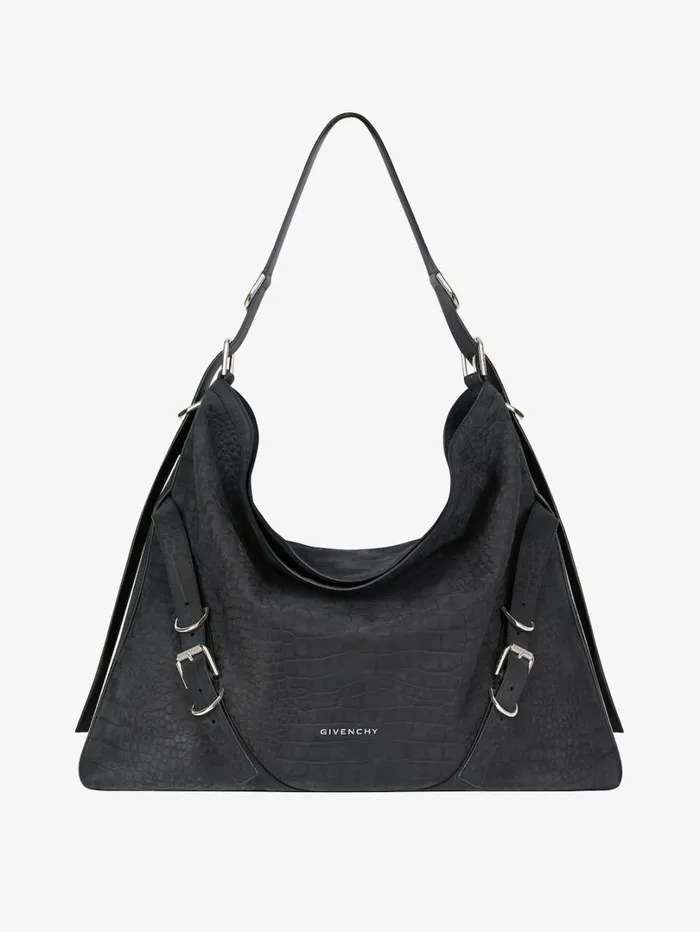Givenchy Large Voyou Bag In Crocodile Effect Suede Black Men Crossbody Bags